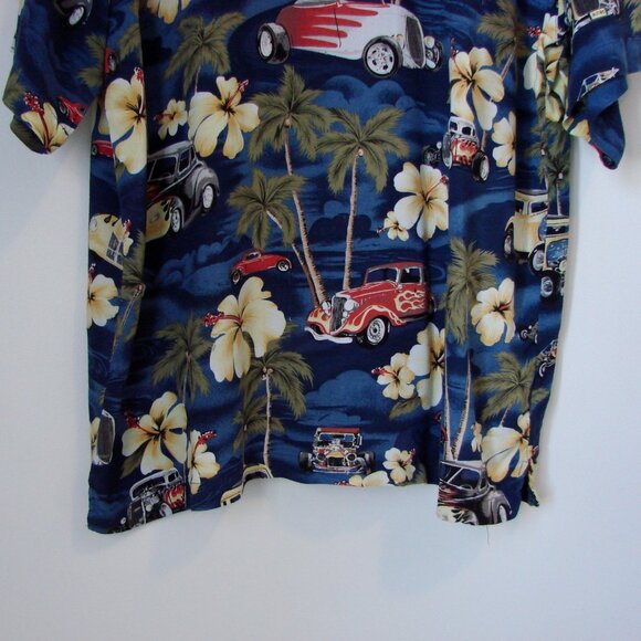Hawaiian Shirt Floral Hot Rod Cars Palm Trees Short Sleeve Button Size 2 XL XXL - Picture 12 of 12